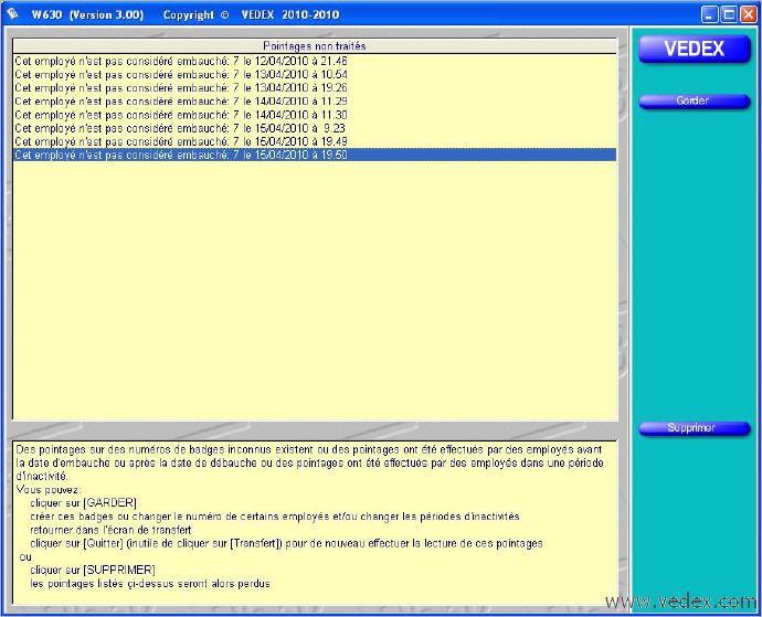 W630 & W300 pointages en erreur aprs rcupration